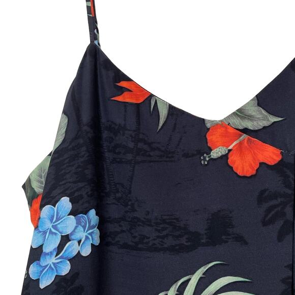 Veda Silk slip mini dress Hawaiian print tropical black wrap draped straps M - Picture 2 of 15
